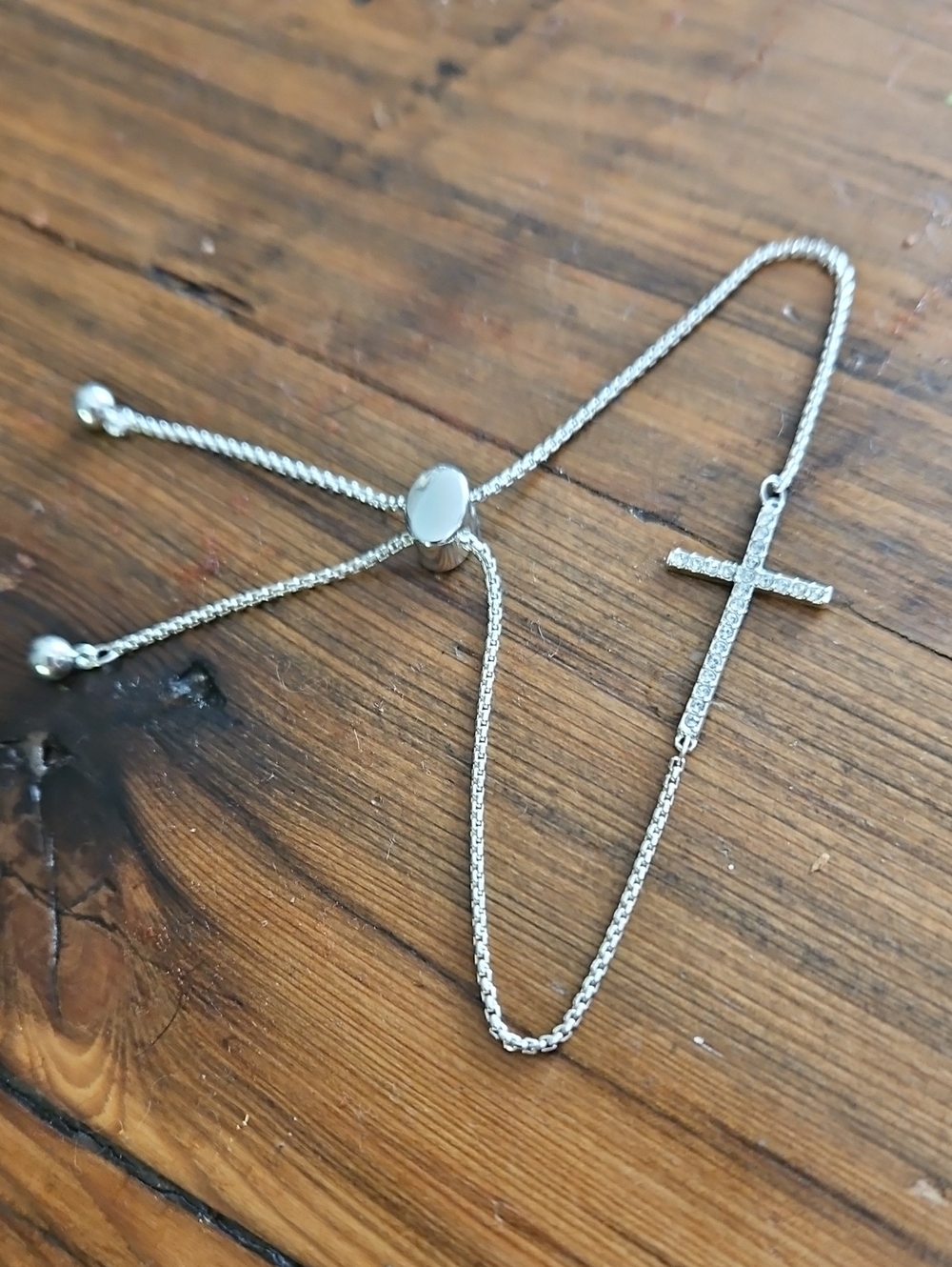 Fashion Jewelry Silver Cross Bracelet with Slider Chain. Good Quality Costume.